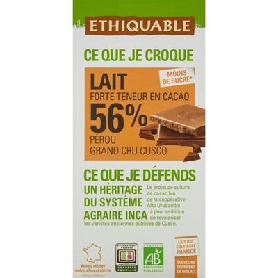 Chocolate con leche 56% cacao Peru BIO 100g ETHIQUABLE