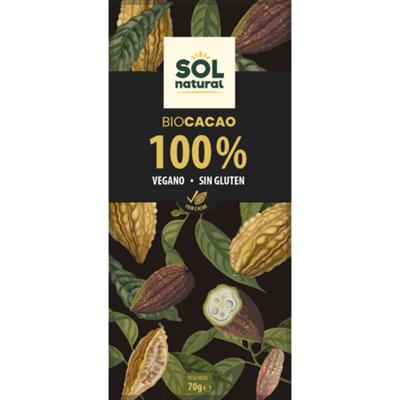 Chocolate 100%puro sin gluten vegano BIO 70g SOLNNATURAL