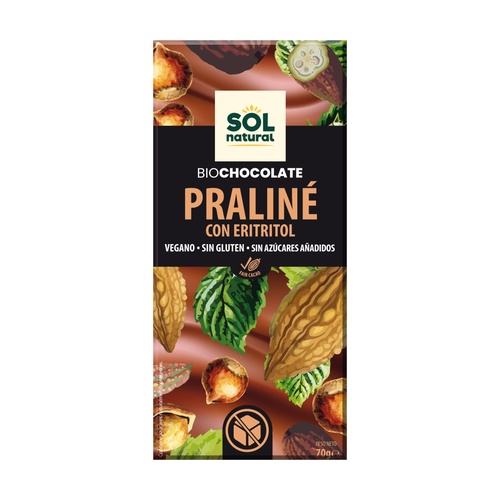 Chocolate praliné con eritritol BIO 70g SOLNATURAL
