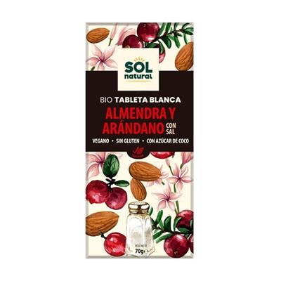 Chocolate blanco con almendra y arándano sin gluten BIO 70g SOLNATURAL