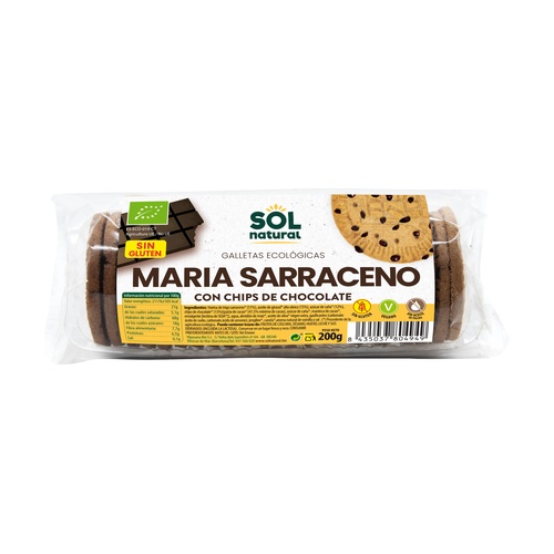 Galletas Maria sarraceno con chips de chocolate sin gluten BIO 200g SOLNATURAL
