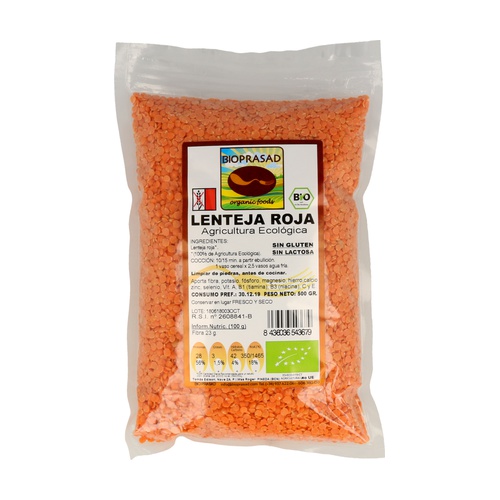 Lenteja roja sin gluten BIO 500g BIOPRASAD
