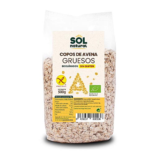Copos de avena gruesos sin gluten 500g SOLNATURAL