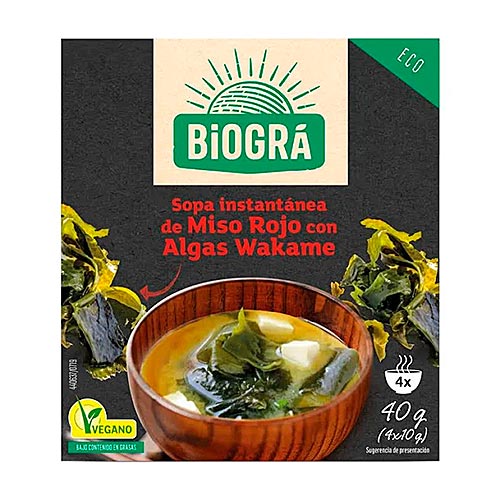 Sopa de miso rojo con algas wakame 4x10g BIOGRA