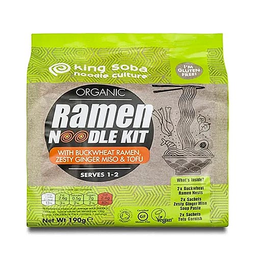 Kit de Noodles ramen de trigo sarraceno con jengibre, miso y tofu sin gluten BIO KING SOBA