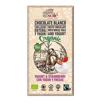 Chocolate blanco con yogur y fresas BIO 100g CHOCOLATES-SOLÉ