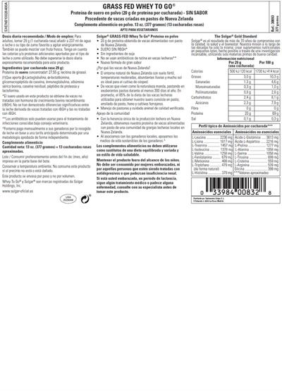 Whey to go proteina en polvo sin sabor 377g SOLGAR